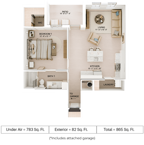 1 bed 1 bath floor plan at Imperial Crossing Luxury Apartment Homes, Bonita Springs, Florida